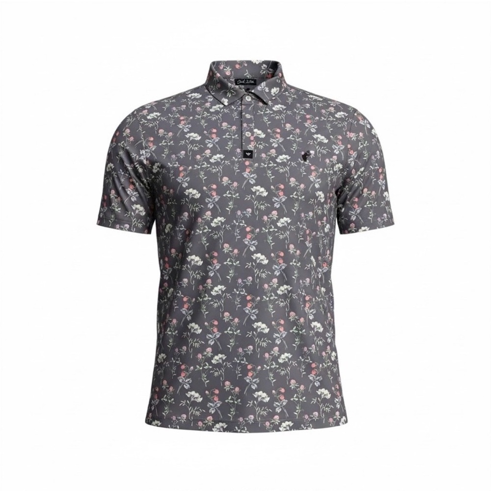 Bad Birdie Men’s Floral Grey Polo with Pink and White Accents